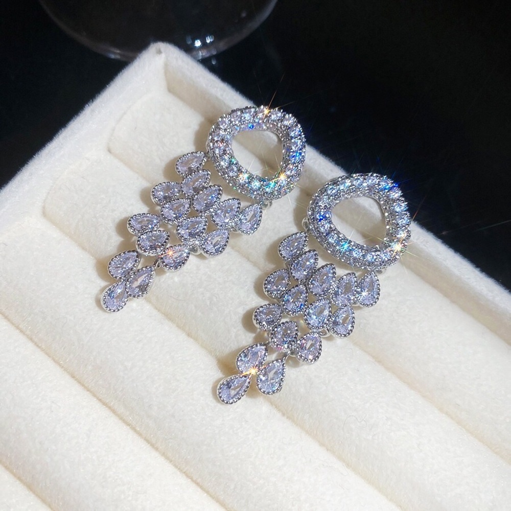 Crystal Teardrop Cascade Earrings - Silver Tone